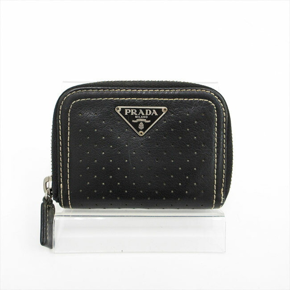 Prada Punched Wallet Black Leather